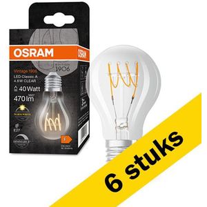 6x Osram LED lamp E27 | Peer A60 | Vintage 1906 Spiral | Helder | 2700K | Dimbaar | 4.8W (40W)