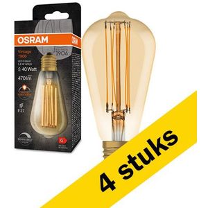 4x Osram LED lamp E27 | Edison ST64 | Vintage 1906 | Goud | 2200K | Dimbaar | 5.8W (40W)