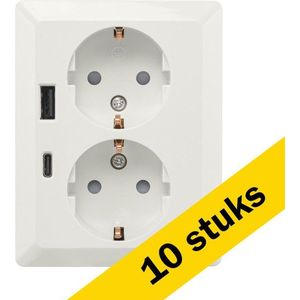 10x ION Industries Stopcontact half opbouw 2-voudig met randaarde | USB A + USB C | Alpin wit glanzend