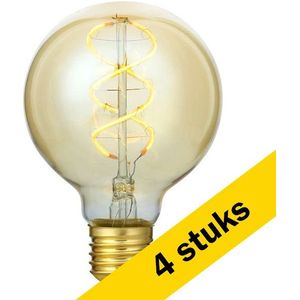 4x 123led LED lamp E27 | Globe G80 | Filament | Goud | 2200K | 3-staps dimbaar | 5W (39W)