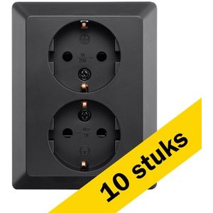 10x ION Industries Stopcontact half opbouw 2-voudig met randaarde | Mat zwart
