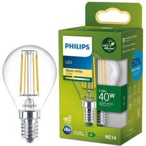 Philips Ultra Efficient LED kogellamp Transparant - 40 W - E14 - Warmwit licht - Energielabel A