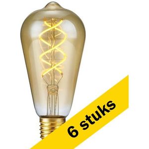 6x 123led LED lamp E27 | Edison ST64 | Filament | Goud | 2200K | 3-staps dimbaar | 5W (39W)