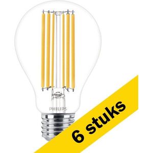 6x Philips LED lamp E27 | Peer A60 | Filament | Helder | 2700K | 13W (120W)