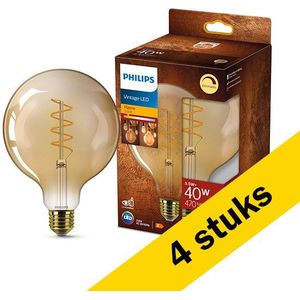 4x Philips LED lamp E27 | Globe G125 | Filament | Goud | 2200K | Dimbaar | 5.5W (40W)