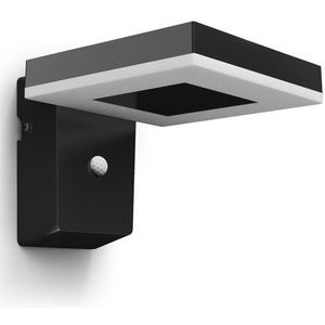 Philips myGarden Solar wandlamp met sensor | Zonal | 3000K | Ultra Efficient | Vierkant | IP44 | Zwart