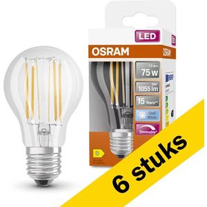 6x Osram LED lamp E27 | Peer A60 | Filament | Helder | Dimbaar | 4000K | 7.5W (75W)