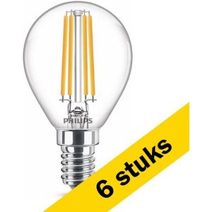 6x Philips LED lamp E14 | Kogel P45 | Filament | Helder | 2700K | 6.5W (60W)