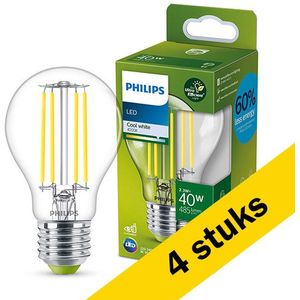 4x Philips LED lamp E27 | Peer A60 | Ultra Efficient | Filament | 4000K | 5.5W (75W)