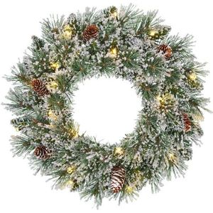 Kerstkrans Ø 35 cm | Vandans | Besneeuwd | 20 lampjes op batterijen | Black Box Trees