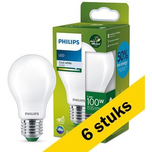 6x Philips LED lamp E27 | Peer A60 | Ultra Efficient | Mat | 4000K | 7.3W (100W)
