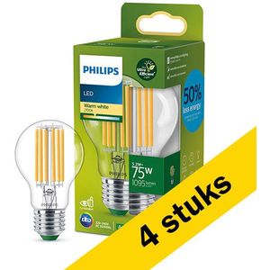 4x Philips LED lamp E27 | Peer A60 | Ultra Efficient | Filament | 2700K | 5.2W (75W)