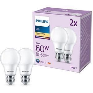 Philips LED lamp E27 | Peer A60 | Mat | 2700K | 8W (60W) | 2 stuks