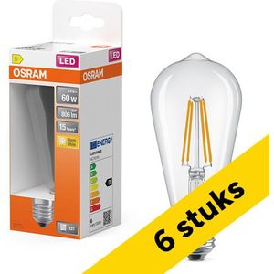 6x Osram LED lamp E27 | Edison ST64 | Filament | Helder | 2700K | 5.9W (60W)