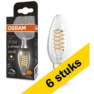 6x Osram LED lamp E14 | Kaars B35 | Vintage 1906 Spiral | Helder | 2700K | Dimbaar | 4.8W (40W)