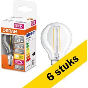 6x Osram LED lamp E14 | Kogel P45 | Filament | Helder | 2700K | Dimbaar | 2.2W (25W)