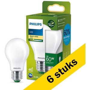 6x Philips LED lamp E27 | Peer A60 | Ultra Efficient | Mat | 2700K | 4W (60W)