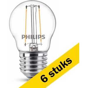 6x Philips LED lamp E27 | Kogel P45 | Filament | Helder | 2700K | 1.4W (15W)