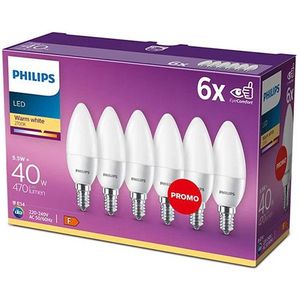 Philips LED lamp E14 | Kaars B35 | Mat | 2700K | 5.5W (40W) 6 stuks