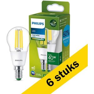 6x Philips LED lamp E14 | Kogel P45 | Ultra Efficient | Filament | Helder | 4000K | 2.3W (40W)