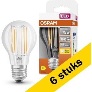 6x Osram LED lamp E27 | Peer A60 | Filament | Helder | 2700K | 7.5W (75W)