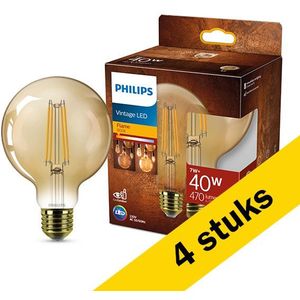 4x Philips LED lamp E27 | Globe G125 | Filament | Goud | 1800K | 7W (40W)