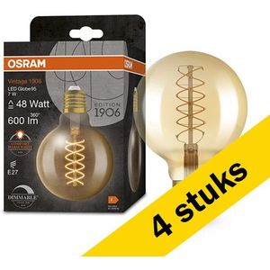 4x  Osram LED lamp E27 | Globe G95 | Vintage 1906 Spiral | Goud | 2200K | Dimbaar | 7W (48W)