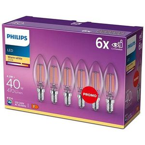 Philips LED lamp E14 | Kaars B35 | Filament | 2700K | 4.3W (40W) 6 stuks