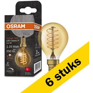 6x Osram LED lamp E14 | Kogel P45 | Vintage 1906 Spiral | Goud | 2200K | Dimbaar | 3.4W (25W)