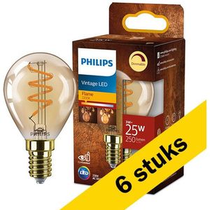 6x Philips LED lamp E14 | Kogel P45 | Filament | Goud | 1800K | Dimbaar | 3W (25W)