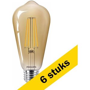 6x Philips LED lamp E27 | Edison ST64 | Filament | Goud | 1800K | 7W (40W)