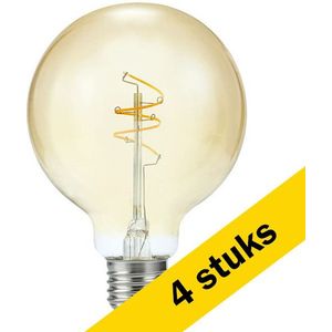 4x 123led LED lamp E27 | Globe G95 | Filament | Goud | 2200K | Dimbaar | 4.2W (40W)
