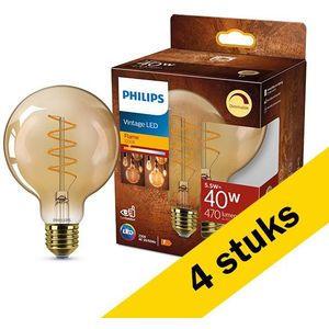 4x Philips LED lamp E27 | Globe G95 | Filament | Goud | 2200K | Dimbaar | 5.5W (40W)