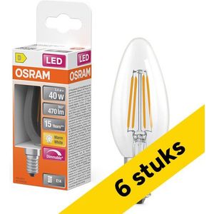 6x Osram LED lamp E14 | Kaars B35 | Filament | Helder | 2700K | Dimbaar | 3.4W (40W)
