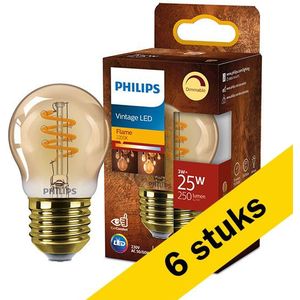 6x Philips LED lamp E27 | Kogel P45 | Filament | Goud | 1800K | Dimbaar | 3W (25W)