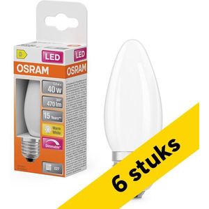 6x Osram LED lamp E27 | Kaars B35 | Filament | Mat | 2700K | Dimbaar | 3.4W (40W)