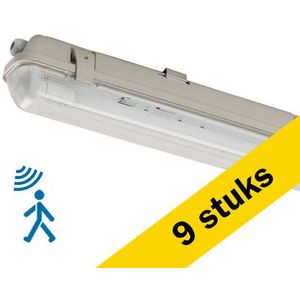 9x LED TL armatuur met sensor 120 cm | incl. TL buis | 4000K | 2100 lumen | IP65 | 14W