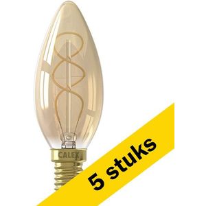 5x: Calex LED lamp E14 | Kaars B35 | Filament | Goud | 2100K | Dimbaar | 2.5W (15W)