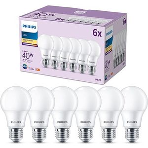 Philips LED lamp E27 | Peer A60 | Mat | 2700K | 4.9W (40W) | 6 stuks