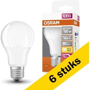 6x Osram LED lamp E27 | Peer A60 | Mat | 2700K | Dimbaar | 8.8W (60W)