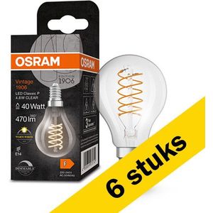 6x Osram LED lamp E14 | Kogel P45 | Vintage 1906 Spiral | Helder | 2700K | Dimbaar | 4.8W (40W)