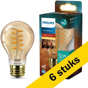 6x Philips LED lamp E27 | Peer A60 | SceneSwitch | Amber | Filament | 2700K | 7W (50W)