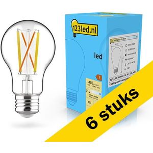 6x 123led LED lamp E27 | Peer A60 | Dim to Warm | Filament | 2200-2700K | Dimbaar | 4.5W (40W)