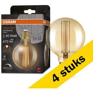 4x Osram LED lamp E27 | Globe G95 | Vintage 1906 | Goud | 2200K | Dimbaar | 5.8W (40W)