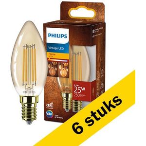 6x Philips LED lamp E14 | Kaars B35 | Filament | Goud | 1800K | 3W (25W)