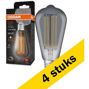 4x Osram LED lamp E27 | Edison ST64 | Vintage 1906 | Smoke | 1800K | Dimbaar | 11W (42W)