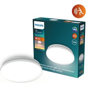 Philips Acuna plafondlamp met sensor | 2700K | Ø 24.5 cm | Wit | 12W