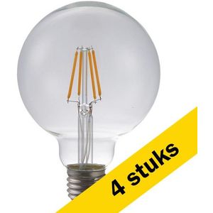 4x 123led LED lamp E27 | Globe G95 | Filament | Helder | 2500K | Dimbaar | 4W (30W)