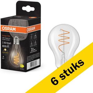 6x Osram LED lamp E27 | Peer A60 | Helder | Filament | 2700K | 5.9W (60W)