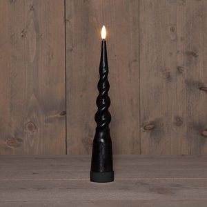 Led dinerkaars 29 cm | Zwart | Gedraaid | 3D vlam | 1 stuk